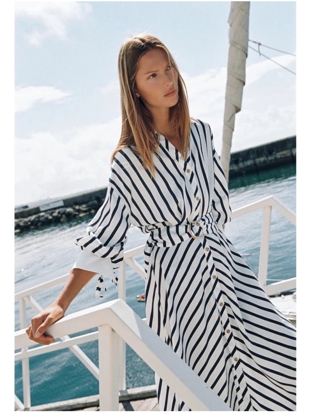 ZARA BELTED STRIPED MIDI DRESS - Picture 9 of 16